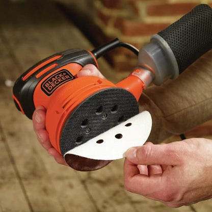 BLACK+DECKER Orbital Sander, 5 Inch, 2.0 Amp, 12000 OPM, Corded, 1 Sandpaper Sheet and Dust Bag Included (BDERO100)