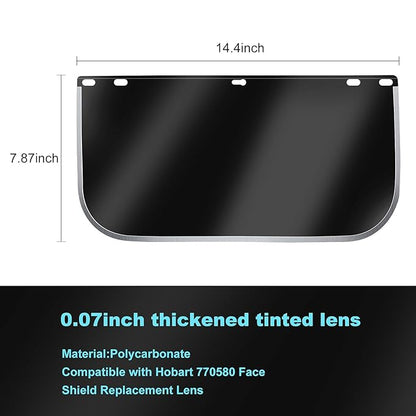 Plus tard Face Shield Replacement Lens 15.5''x8'' Face Shield Mask Compatible with Hobart 770580 Protective Face Shield Lens Transparent Shaded Visors Safety Shield Substitute(2 PCS)
