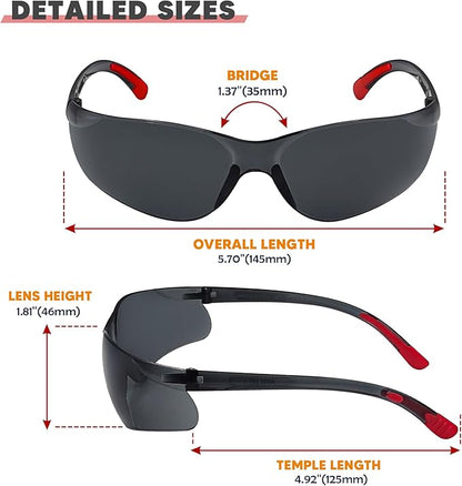Tinted Safety Glasses 24 Pack, Safety Sunglasses Bulk UV Protection & ANSI Z87.1, Protective Eyewear Scratch Impact Resistant Safety Goggles for Men Women Construction, Shooting, Lab Work Smoke Grey