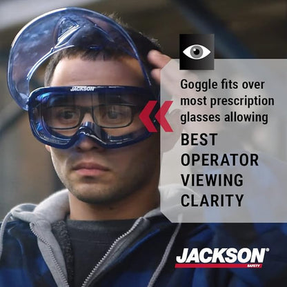 Jackson Safety 21000 - Safety Goggle - Gpl500 Premium Series - Clear Lens - Anti-fog - With Flip-up Detachable Face Shield - Blue Body