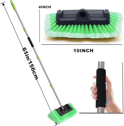 Car Wash Brush with Long Handle – Five-Sided Soft Bristle Brush for Car, Truck, SUV, RV, Boat & House Siding Cleaning(Green)