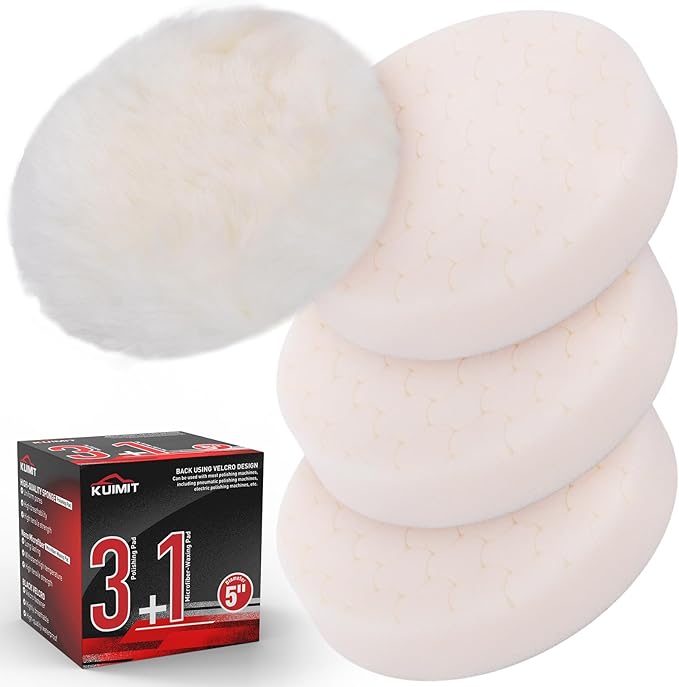 KUIMIT White Polish Pad, 3Pcs 5.5 Inch Face for 5 Inch Buffing Polishing Pads and Woolen Pads 125mm Backing Plate Compound Buffing Sponge for Car Buffer Polisher Compounding, Polishing and Waxing
