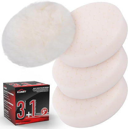 KUIMIT White Polish Pad, 3Pcs 5.5 Inch Face for 5 Inch Buffing Polishing Pads and Woolen Pads 125mm Backing Plate Compound Buffing Sponge for Car Buffer Polisher Compounding, Polishing and Waxing