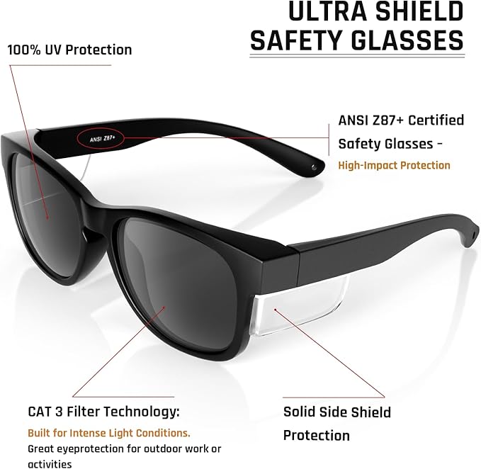 MORK&SUKY Safety Glasses with Side Shields，ANSI Z87.1 Certified Protective Eyewear for Work & Outdoor Use.