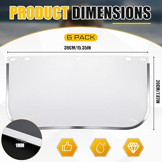 Kingdder 6 Pcs Clear Face Shield Replacement for Grinding and Cutting, 15x 8x 0.04 Inches Safety Faceshield Visors(Polycarbonate,Aluminum Edge)
