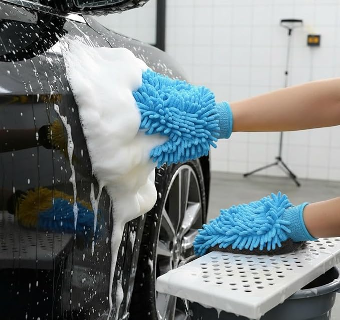 Car Wash Mitt Microfiber, 2PK-Scratch & Lint Free, Premium Chenille Microfiber Wash Mitt (Blue)