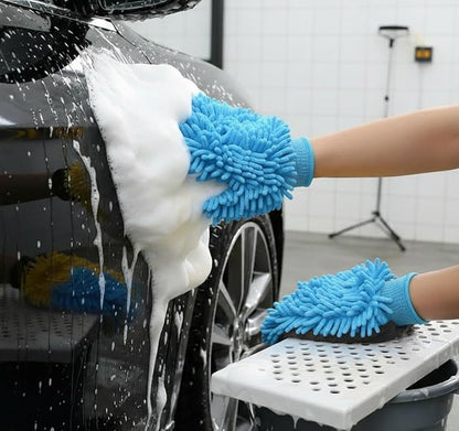Car Wash Mitt Microfiber, 2PK-Scratch & Lint Free, Premium Chenille Microfiber Wash Mitt (Blue)