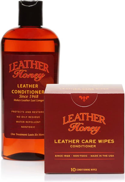 Leather Honey Conditioner Wipes with 8oz Conditioner