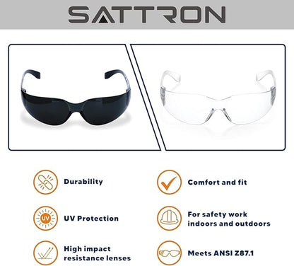 100 Pack of Tinted Safety Glasses, Scratch & Impact Resistant Protective Eyewear, Ploycarbonate Dark Smoke Lenses for UV Protection, Safety Sunglasses for Construction, Outdoor Work & Shooting