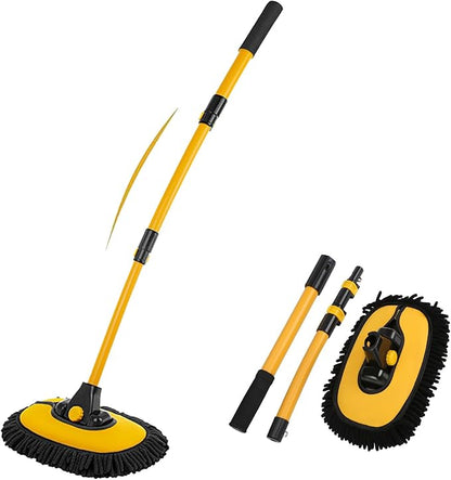 15° Curved Car Cleaning Brush with Telescopic Handle 56.7" Aluminum Alloy Long Rod Wash Mop for Cleaning RVs, Trucks, Boats
