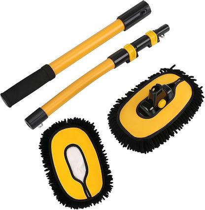 15° Curved Car Cleaning Brush with Telescopic Handle 56.7" Aluminum Alloy Long Rod Wash Mop for Cleaning RVs, Trucks, Boats