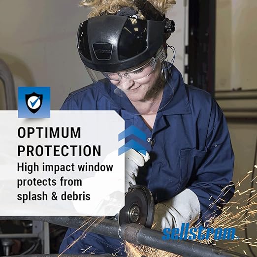 Sellstrom DP4 Face Shield - Lightweight Mask with High Impact Crown & Ratchet Headgear for Work, Grinding, Cutting - ANSI Z87.1 - Anti Fog Polycarbonate Window
