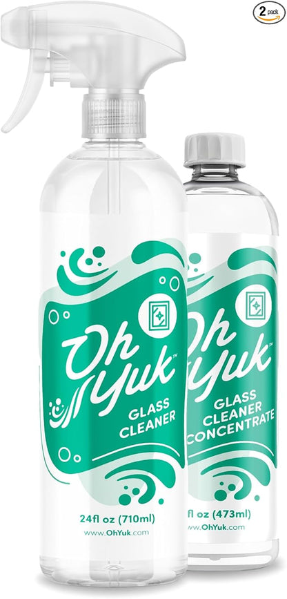 Oh Yuk Glass Cleaner Combo – Includes 24 oz Spray + 16 oz Concentrate Refill (Makes 5 Sprays) | Streak-Free Cleaning for Mirrors, Windows & More | Vegan, Made in USA