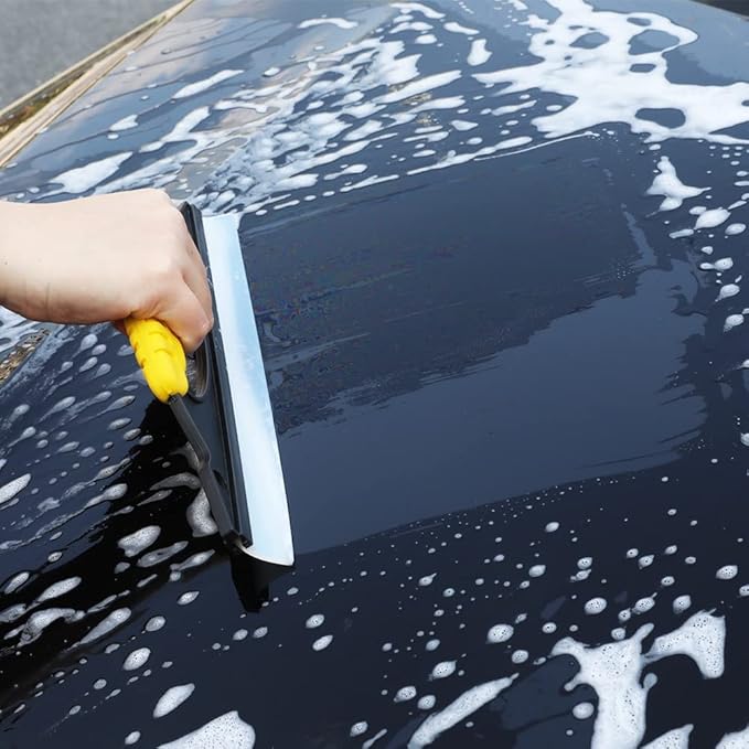 Antislip Water Blade for Car Drying - 12inches Water Wiper Silicone Squeegee Natural Rubber Car Dryer for Window, Glass, Vehicle, Yellow.