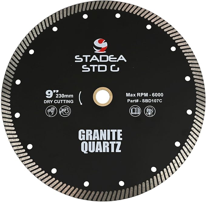 Stadea SBD107C Diamond Saw Blade 9-Inch Continuous Turbo Dry Cutting - Cuts Granite Quartz Quartzite, Fits Grinder, Saw Cutter, 10 MM Segments - Pack of 1