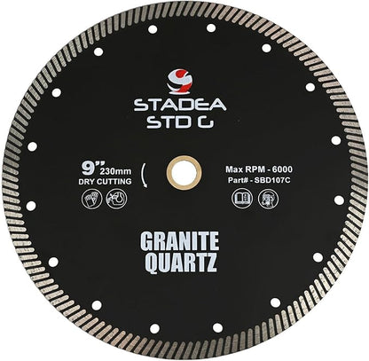 Stadea SBD107C Diamond Saw Blade 9-Inch Continuous Turbo Dry Cutting - Cuts Granite Quartz Quartzite, Fits Grinder, Saw Cutter, 10 MM Segments - Pack of 1