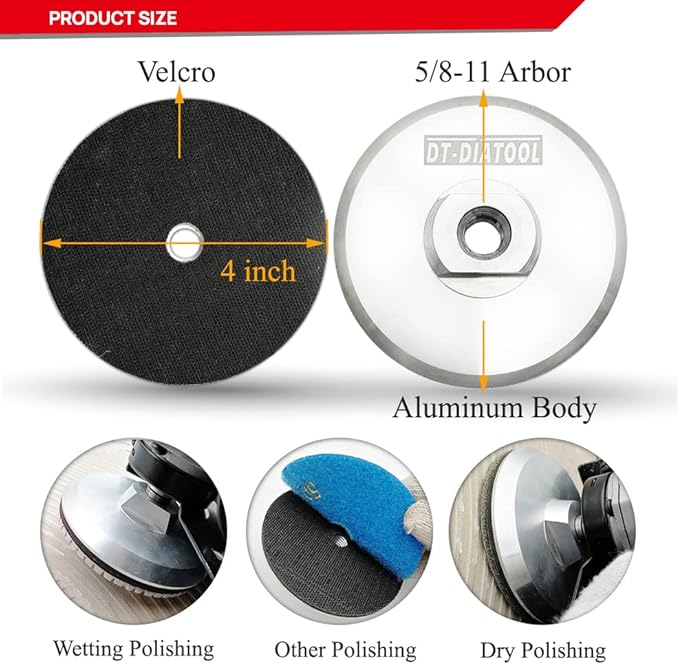 DT-DIATOOL 2pcs Aluminum Backer Pad 4 Inch Hook and Loop Backing pad 5/8-11 Arbor