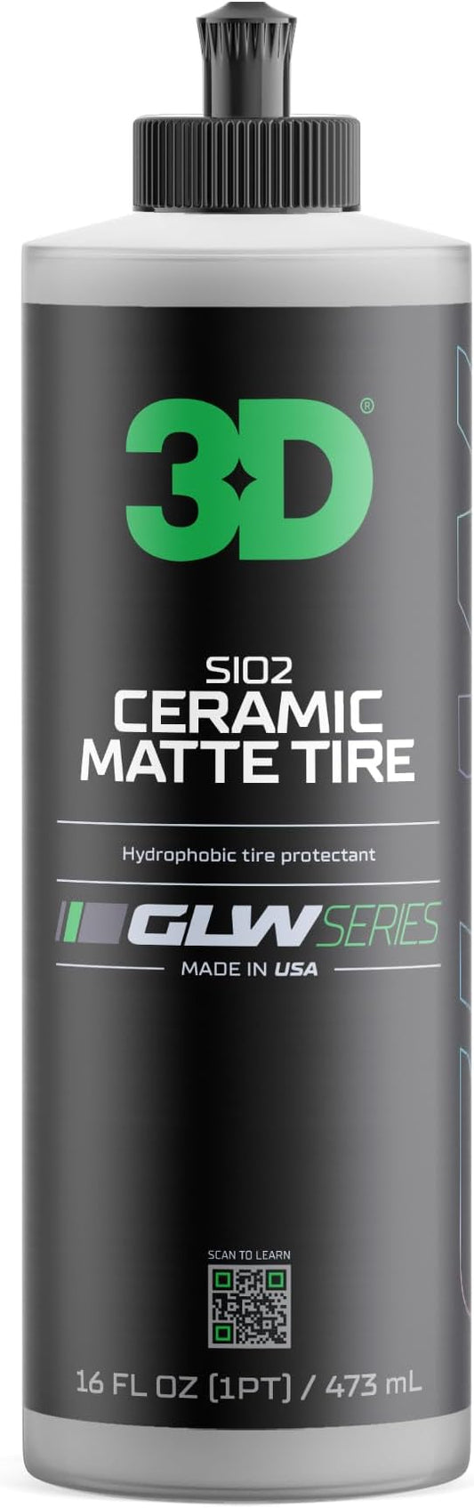 3D GLW Series SiO2 Ceramic Matte Tire Shine | Deep Matte Finish Tire Protectant | Hydrophobic & UV Resistant | Anti-Fade, No Sling | Pro Car Detailing |16 oz