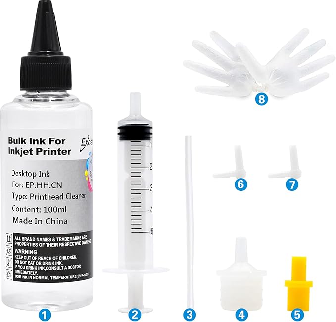 Printhead Cleaning Kit Compatible for Brother Epson HP Canon Nozzle Inkjet EcoTank Officejet Deskjet Pixma Printers-Liquid Printers Head Cleaning Suit Solution 100ml, 5ml Premium Syringe 1PK