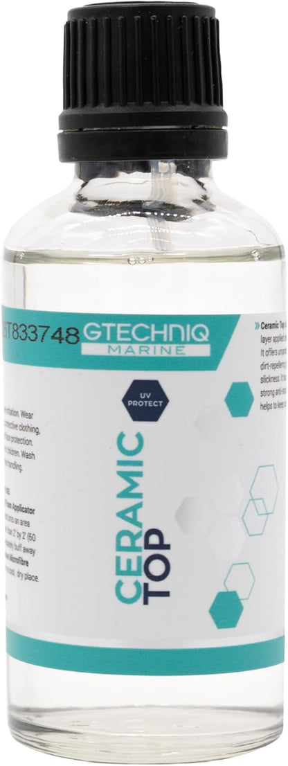 Gtechniq Ceramic Top - Professional Marine Coating for Boats - High Gloss, Optically Clear Finish, UV Protection - Dirt & Water Repellent - Kit includes Applicator Pad & Gloves - 50ml