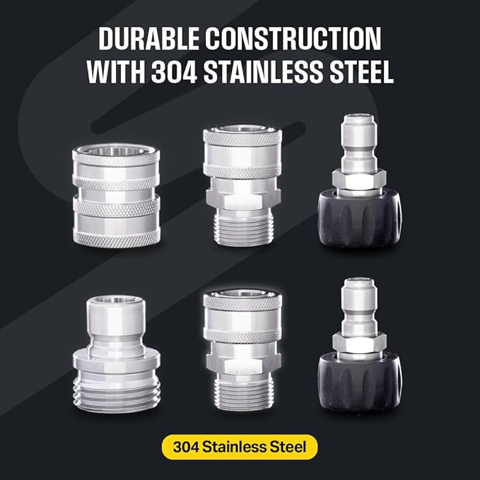 Active M22-14mm Pressure Washer Quick Connect Kit, 304 Stainless Steel M22-14mm to 3/8" Male to Female Quick Disconnect Kit for Power Washer Assembly