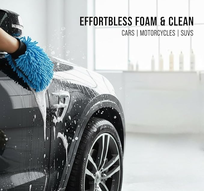 Car Wash Mitt Microfiber, 2PK-Scratch & Lint Free, Premium Chenille Microfiber Wash Mitt (Blue)