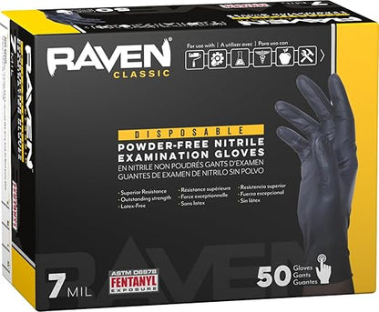 SAS Safety 66519-01 Raven Powder-Free Exam Grade Nitrile - 6 mil 50 Gloves per box