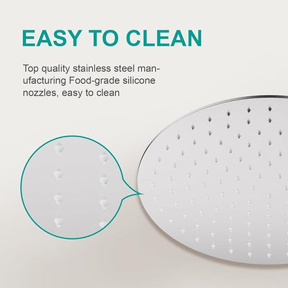 All Metal Rain Shower Head - Heavy Duty Stainless Steel, Easy Install, High Water Flow, Ultra-Thin Modern Design for Bathroom (Brushed Nickel, 12)