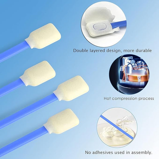 Wellgler's 5.11" Foam Swabs, Printer Cleaning Swabs for Print Heads, Cars, Camera Lenses, Optical Devices (200 Pieces Blue)
