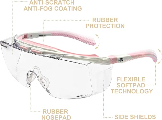 HTS HUNTERSKY HUNTERSKY ANSI Z87 Anti Fog Lab Safety Glasses Fit Over Eyeglasses Up to 1.88 inch 100% UV Protective Goggles