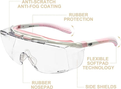 HTS HUNTERSKY HUNTERSKY ANSI Z87 Anti Fog Lab Safety Glasses Fit Over Eyeglasses Up to 1.88 inch 100% UV Protective Goggles