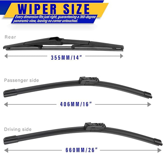 3 wipers Replacement for 2016-2021 2022 2023 Toyota CHR, Windshield Wiper Blades Original Equipment Replacement - 26"/16"/14" (Set of 3)
