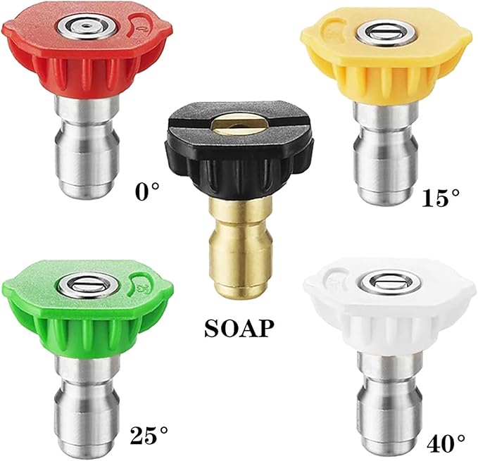 Pressure Washer Spray Nozzle Tip Set with 5 Multiple Degrees Nozzle,Pressure Washer Tips,1/4" Quick Connect, 4000 PSI.2.5 GPM