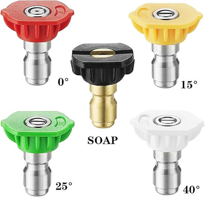 Pressure Washer Spray Nozzle Tip Set with 5 Multiple Degrees Nozzle,Pressure Washer Tips,1/4" Quick Connect, 4000 PSI.2.5 GPM