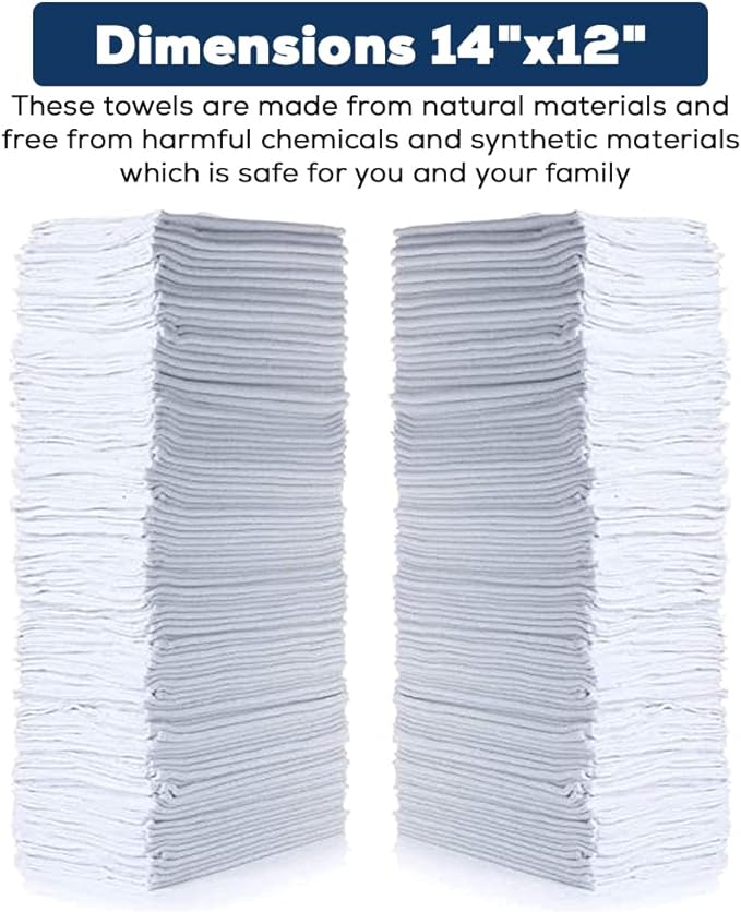 SIMPLI-MAGIC Cotton Shop Towels 14"x12" (145 Pack) – Reusable Cleaning Shop Rags for Automobiles, Industries, Garage and Homes (White)