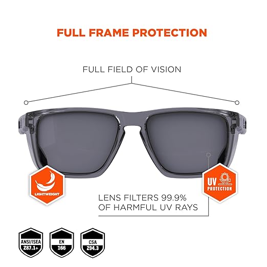 Ergodyne Skullerz SIXTEN Safety Glasses with Side Shields, Anti Fog + Anti Scratch, ANSI z87.1 with Protective Microfiber Eyewear Cleaning & Storage Bag