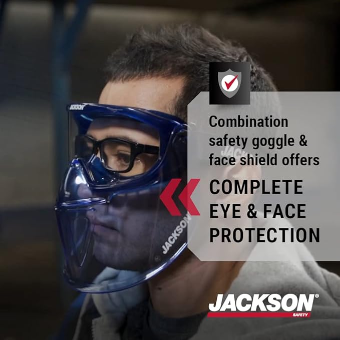 Jackson Safety 21000 - Safety Goggle - Gpl500 Premium Series - Clear Lens - Anti-fog - With Flip-up Detachable Face Shield - Blue Body