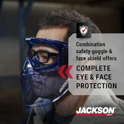Jackson Safety 21000 - Safety Goggle - Gpl500 Premium Series - Clear Lens - Anti-fog - With Flip-up Detachable Face Shield - Blue Body
