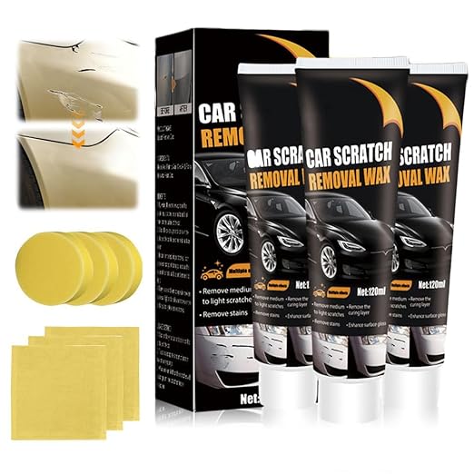 Scratch Remover for Vehicles, 2025 New Car Scratch Remover with Wipe and Sponge, Upgrade Car Scratch Repair Paste Adhesive Polishing Wax for Repairing Scratches, Car Paint Scratch Repair Kit (3)
