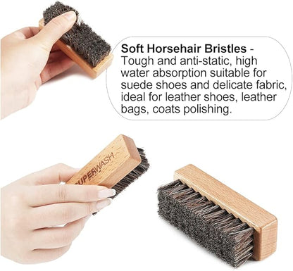 Shoe Brush for Cleaning, Horsehair Bristles Wooden Shine Shoe Brush Cleans Leather, Suede, Nubuck and Delicate Textiles - 3 Pack