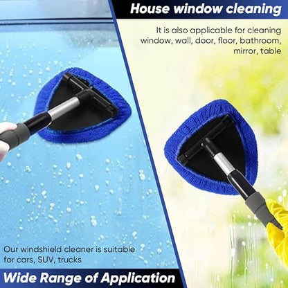 Telescopic Microfiber Glass Car Defroster Brush, 180° Rotating Head and Retractable Handle Multi-Surface Cleaner for Windows, Mirrors, Tiles (Red)