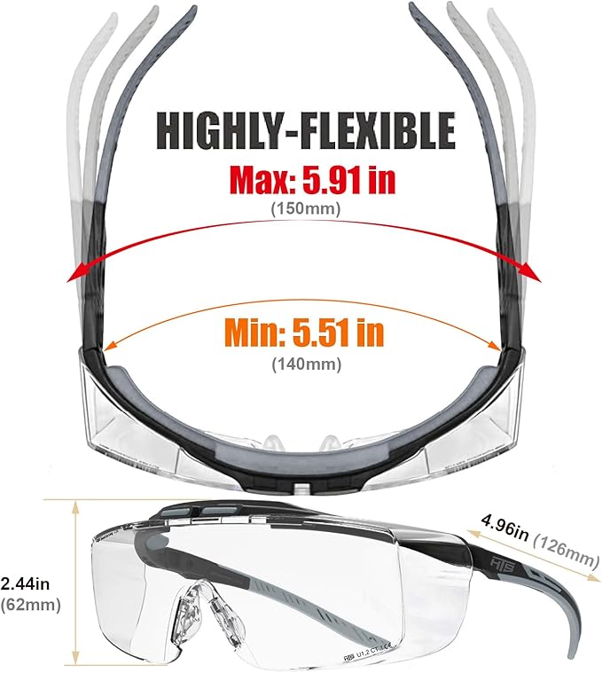 HTS HUNTERSKY HUNTERSKY ANSI Z87 Anti Fog Lab Safety Glasses Fit Over Eyeglasses Up to 1.88 inch 100% UV Protective Goggles