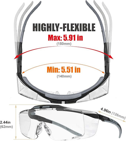 HTS HUNTERSKY HUNTERSKY ANSI Z87 Anti Fog Lab Safety Glasses Fit Over Eyeglasses Up to 1.88 inch 100% UV Protective Goggles