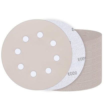 50PCS 5 Inch Hook and Loop Sanding Discs 8000 Grit, 8 Hole Wet Dry Orbital Sander Sand Paper, Silicon Carbide Sandpaper for Automotive Wood Metal Glass