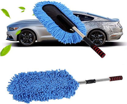Retractable Handle Car Cleaning Brush Window Duster, Stainless Steel Portable Dusting Tool, Blue