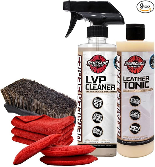 Renegade Products Leather Clean and Condition Kit – Deep Clean & Condition Seats, Upholstery & Trim with Brushes, Towels & Non-Greasy Finish
