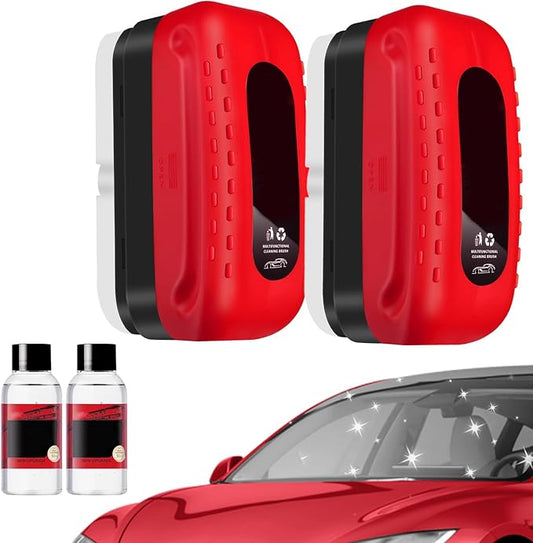 Auiepet Car Glass Oil Film Cleaner, 2026 New Automotive Oil Film Cleaning Brush for Car Windows, Cars Window Glasses Cleaning Boar with Extra Cleaner, Universal Anti-Rain Fog Glass Brush (2)