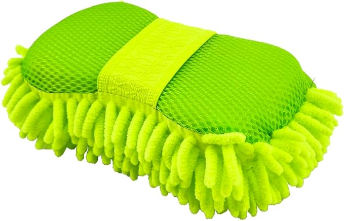 WAKALALA Microfiber Car Wash Mitt, Dual-Sided Cleaning Glove, High-Density Chenille, Non-Scratch Cleaning Sponge (1, Green)