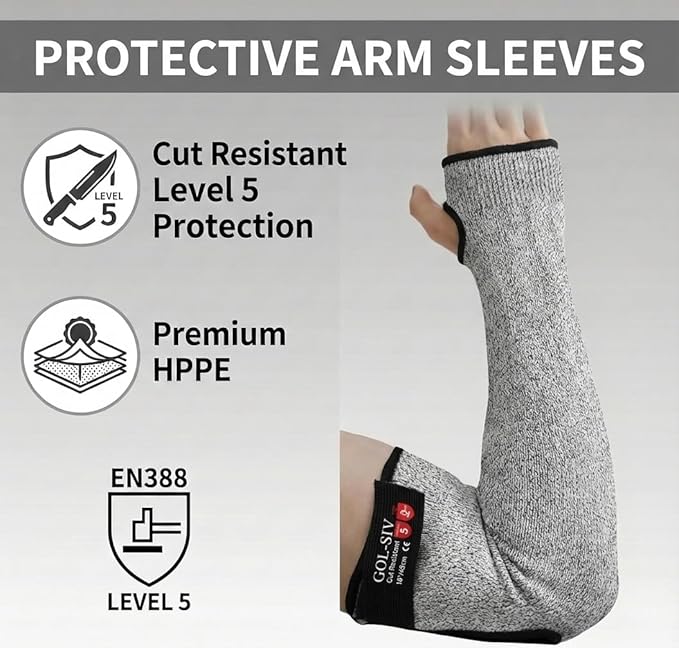 GOL-SIV Cut Resistant Sleeves With Thumb Hole, Arm Protectors For Thin Skin And Bruising, Gardening Sleeves For Women, Men, Elderly (17.7in, Grey)
