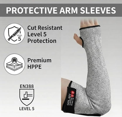 GOL-SIV Cut Resistant Sleeves With Thumb Hole, Arm Protectors For Thin Skin And Bruising, Gardening Sleeves For Women, Men, Elderly (17.7in, Grey)